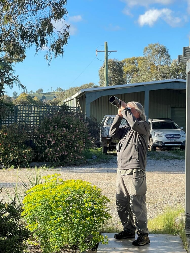 Birder photographing in the Capertee Valley, Greater Blue Mountains